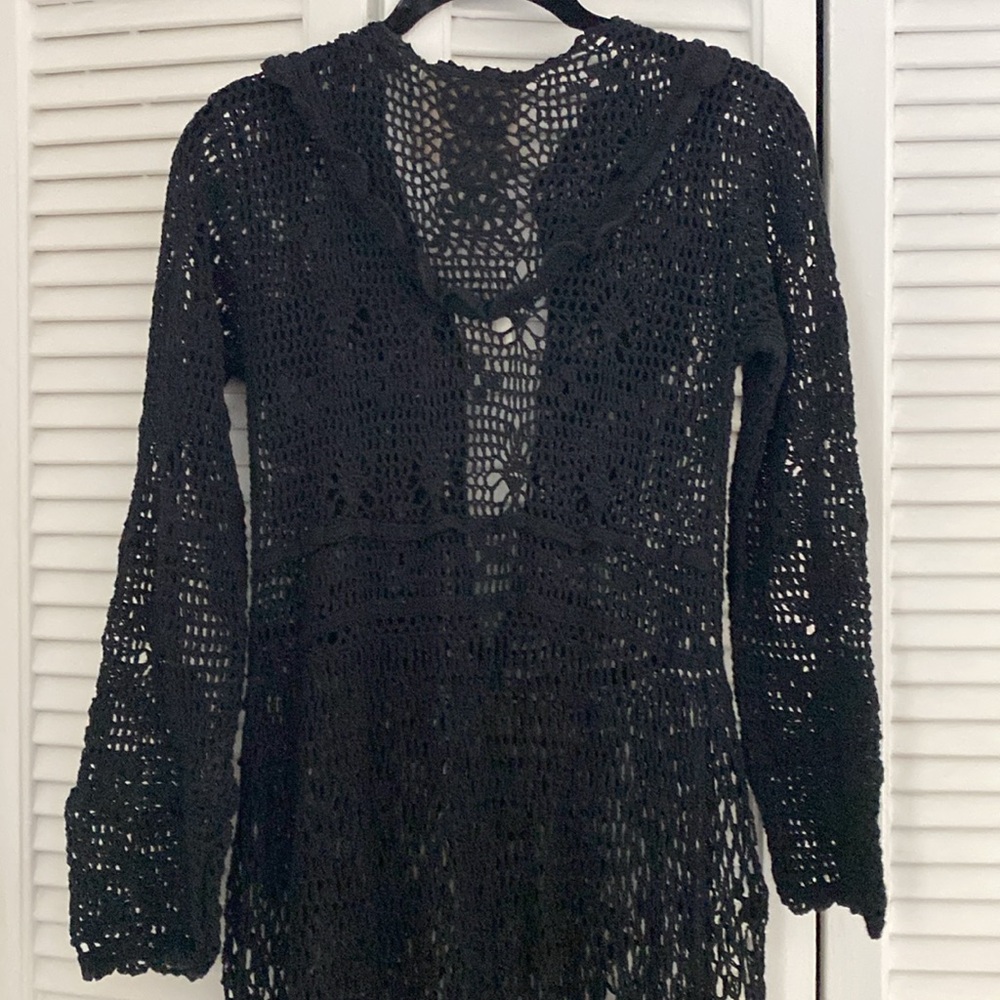 NWT Chasing Unicorns Black Crochet Ruffle Maxi Dress Size Medium